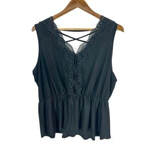 Dark Feminine Lace Peplum Tank Top Maurices Black Criss Cross Back XXL